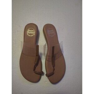 André Assous Clear Strap Brown Leather Flat Sandals Made in Spain